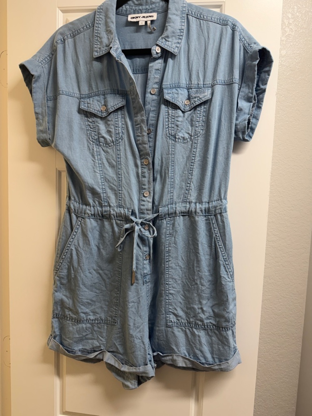 DKNY Light Blue Denim Romper Shorts